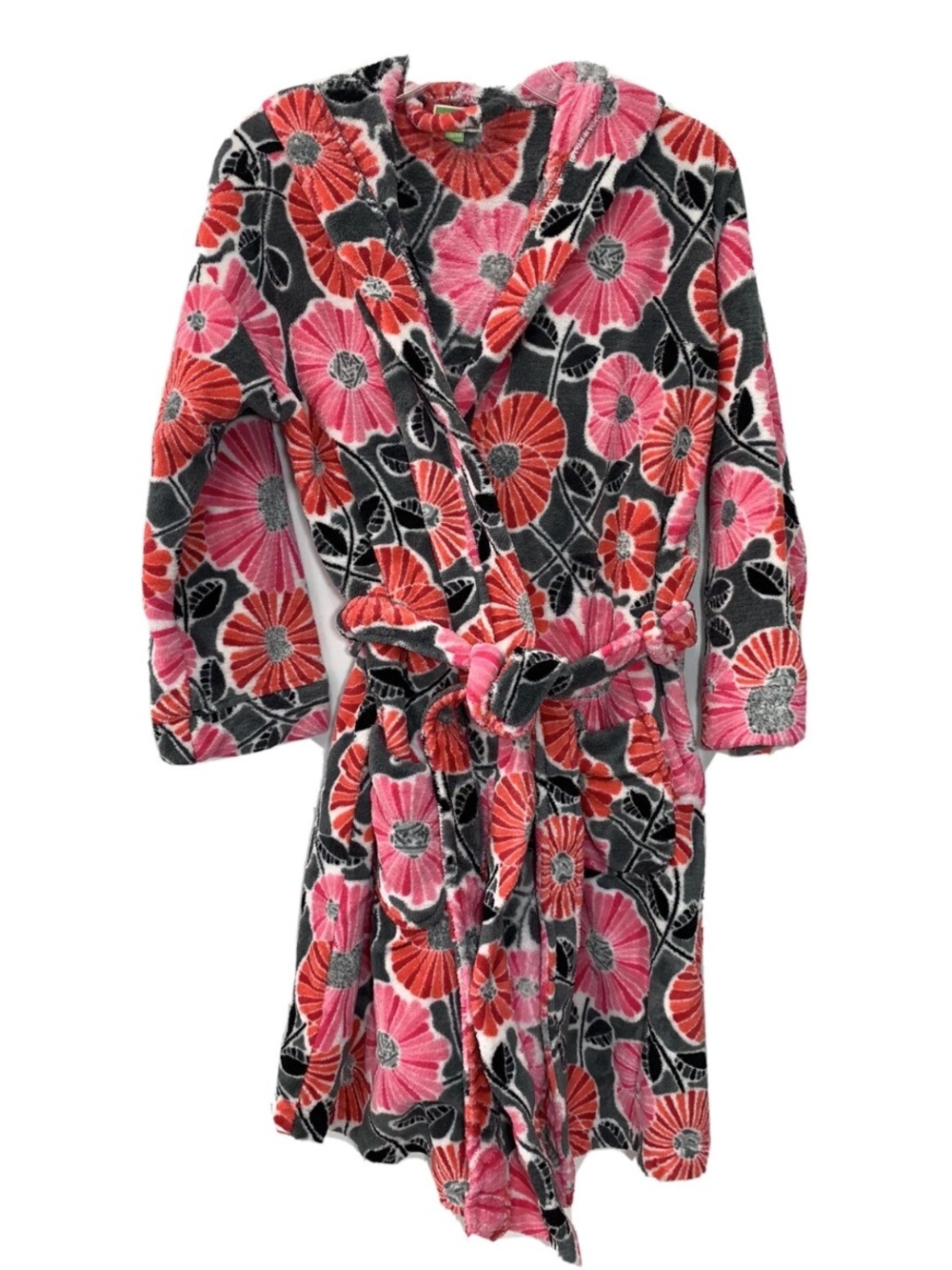 Vera Bradley Robe S/M red poppy Gray Floral Bathrobe Soft Fleece Pockets.